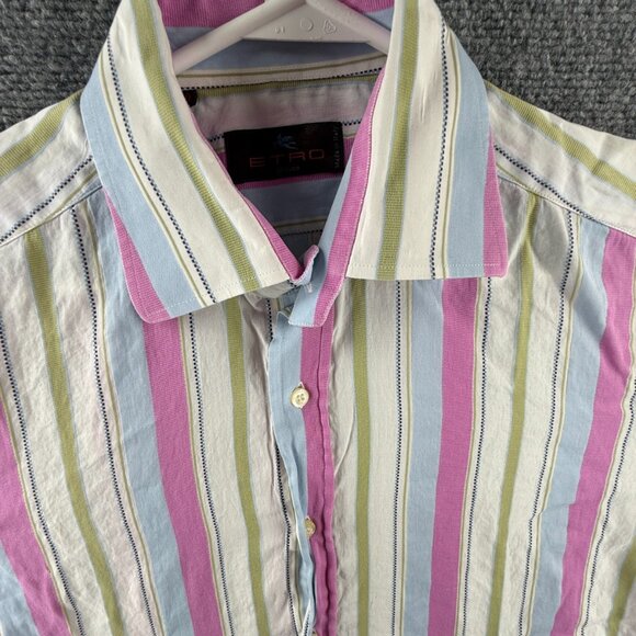 Etro Milano Italy Colorful Pink Green Bold Button Up Shirt Long Sleeve Size 40 - Picture 2 of 16